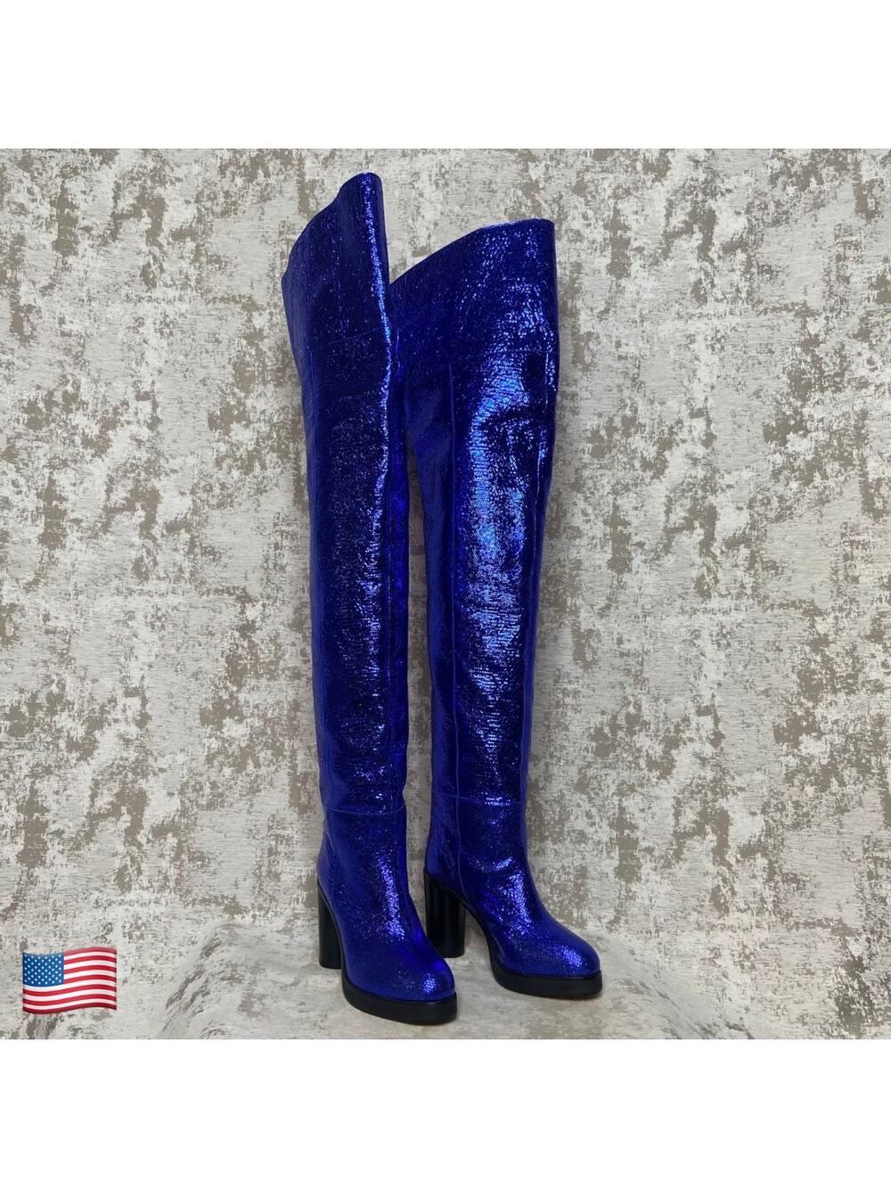 Isabel Marant Lurna Thigh High Boots in Blue Metallic
